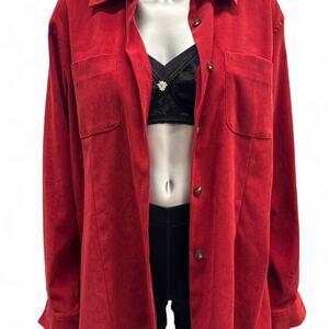 red faux suede button down